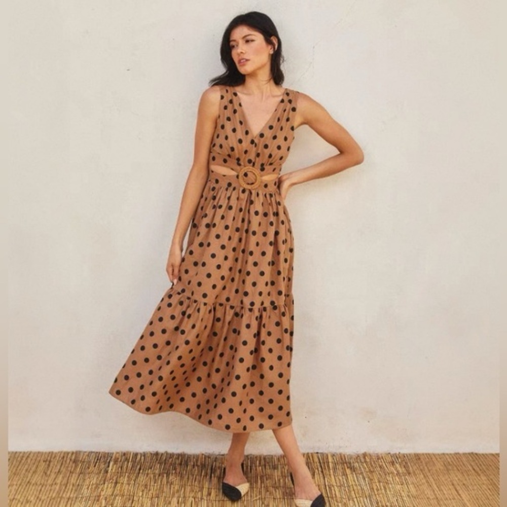 New Dress Forum Polka Dot O Ring Cutout Midi Dress